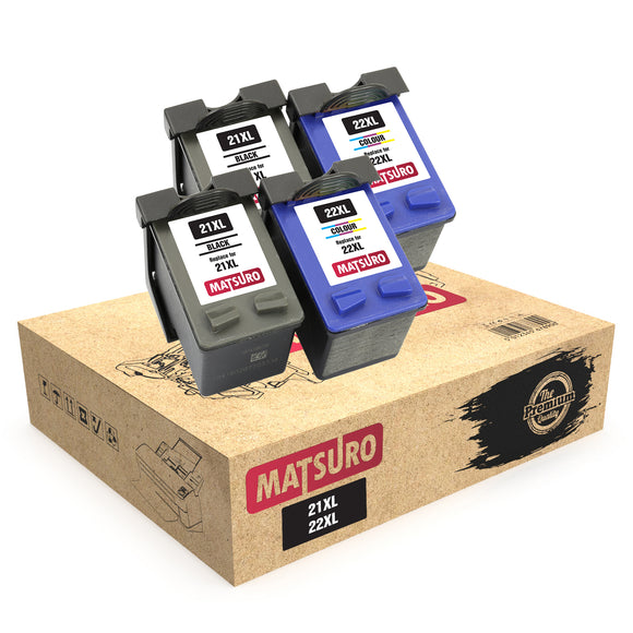 Compatible Remanufactured Ink Cartridges Replacement for HP 21XL 22XL (2 SETS) | Matsuro Original